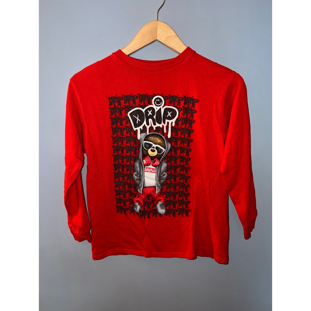 Hardten Clothing Kids Red Drip Bear Savage Graphic Long Sleeve Tee Size Medium